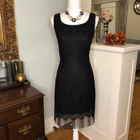 Molly Malloy Dresses & Skirts - Vintage Black Lace Fringe Cocktail Dress